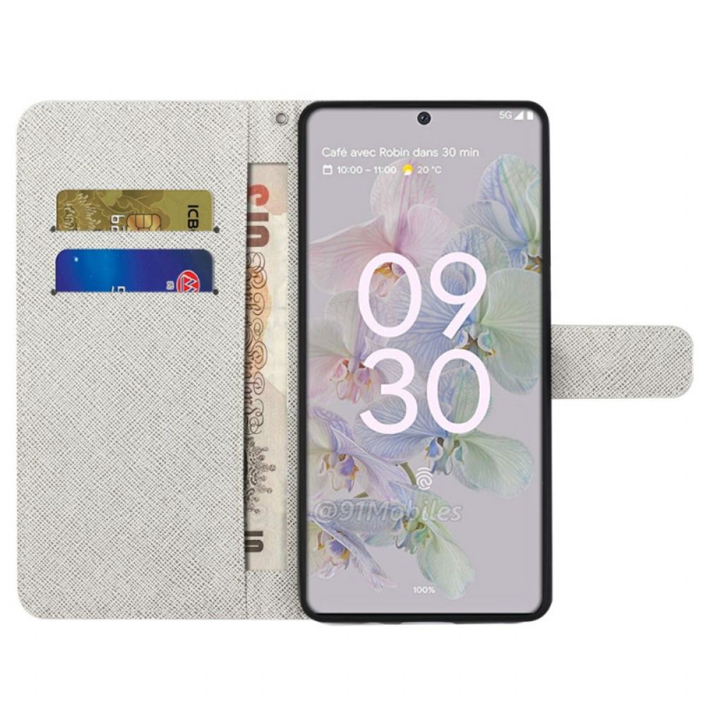 Flip Case voor Google Pixel 6A Met Ketting Thong Vlinders
