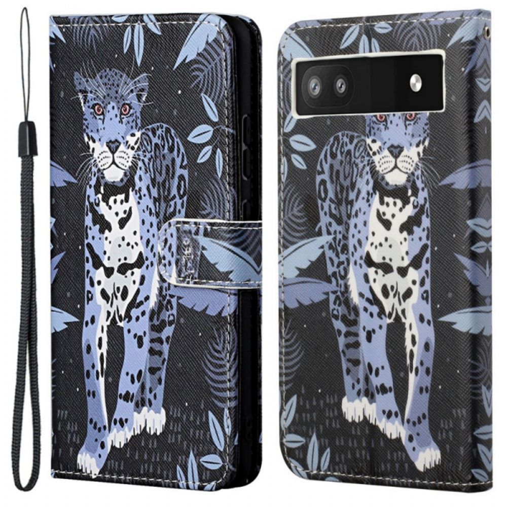 Folio-hoesje voor Google Pixel 6A Met Ketting Thong Luipaard