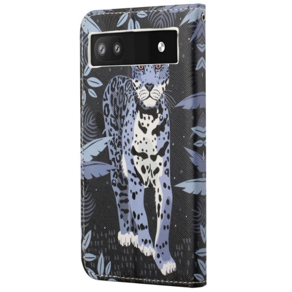 Folio-hoesje voor Google Pixel 6A Met Ketting Thong Luipaard