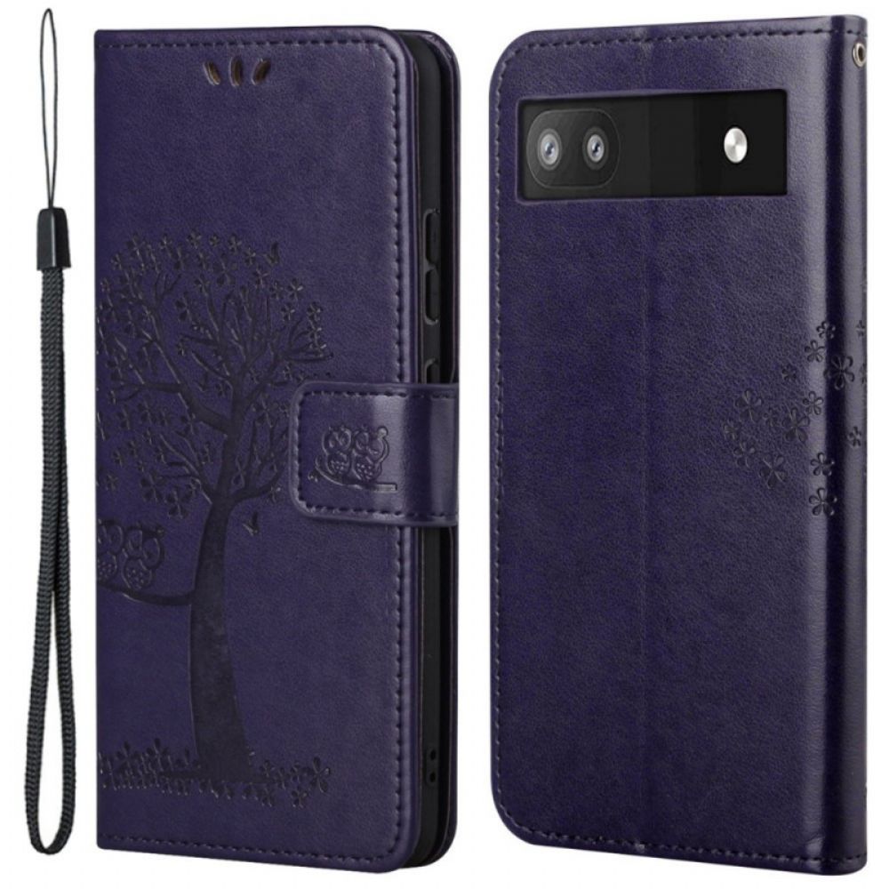 Folio-hoesje voor Google Pixel 6A Uil Boom Met Lanyard