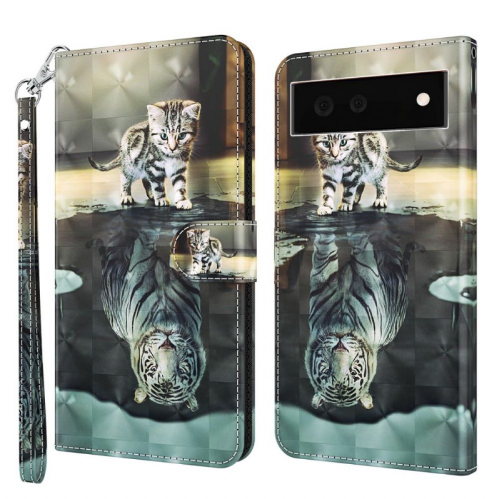 Leren Hoesje voor Google Pixel 6A Met Ketting Thong Kitten Dream