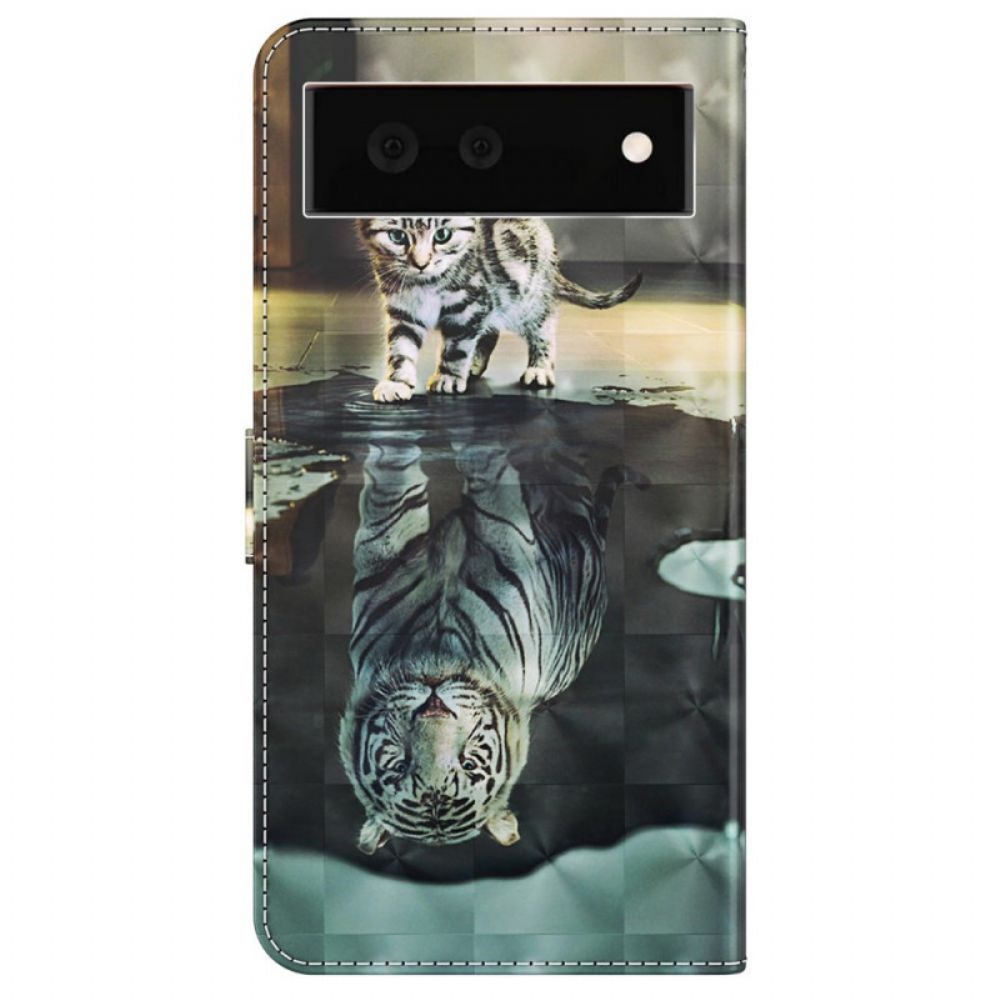 Leren Hoesje voor Google Pixel 6A Met Ketting Thong Kitten Dream