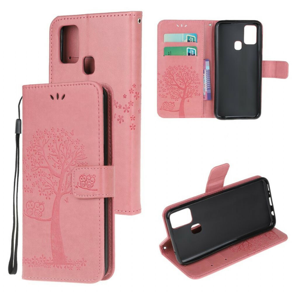 Folio-hoesje voor OnePlus Nord N100 Met Ketting Boom En String Uilen