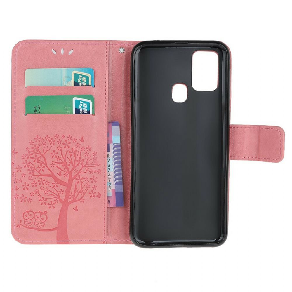 Folio-hoesje voor OnePlus Nord N100 Met Ketting Boom En String Uilen