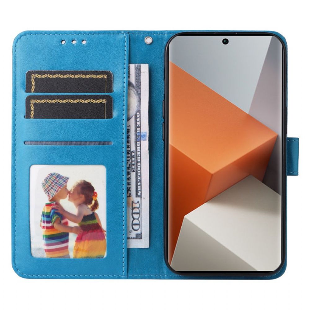 Flip Case Leren Xiaomi Redmi Note 13 Pro Plus 5g Zonnebloem Met Riempje
