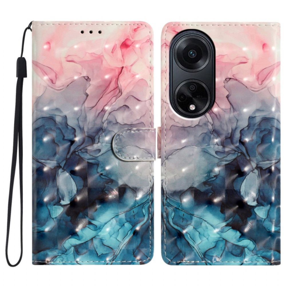 Bescherming Hoesje Oppo A98 5g Roze En Blauw Marmer Met Riempje