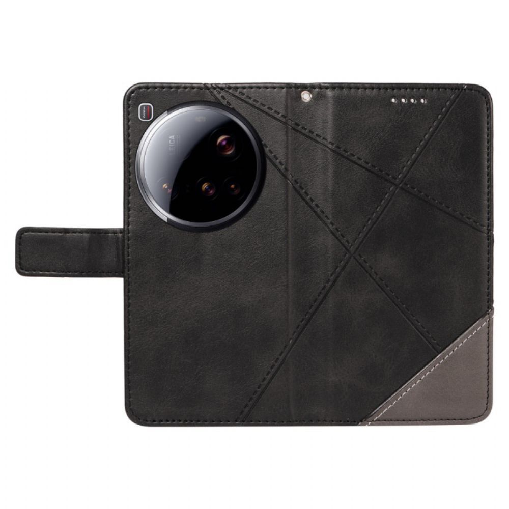 Flip Case Leren Xiaomi 15 Ultra Geometrisch Ontwerp