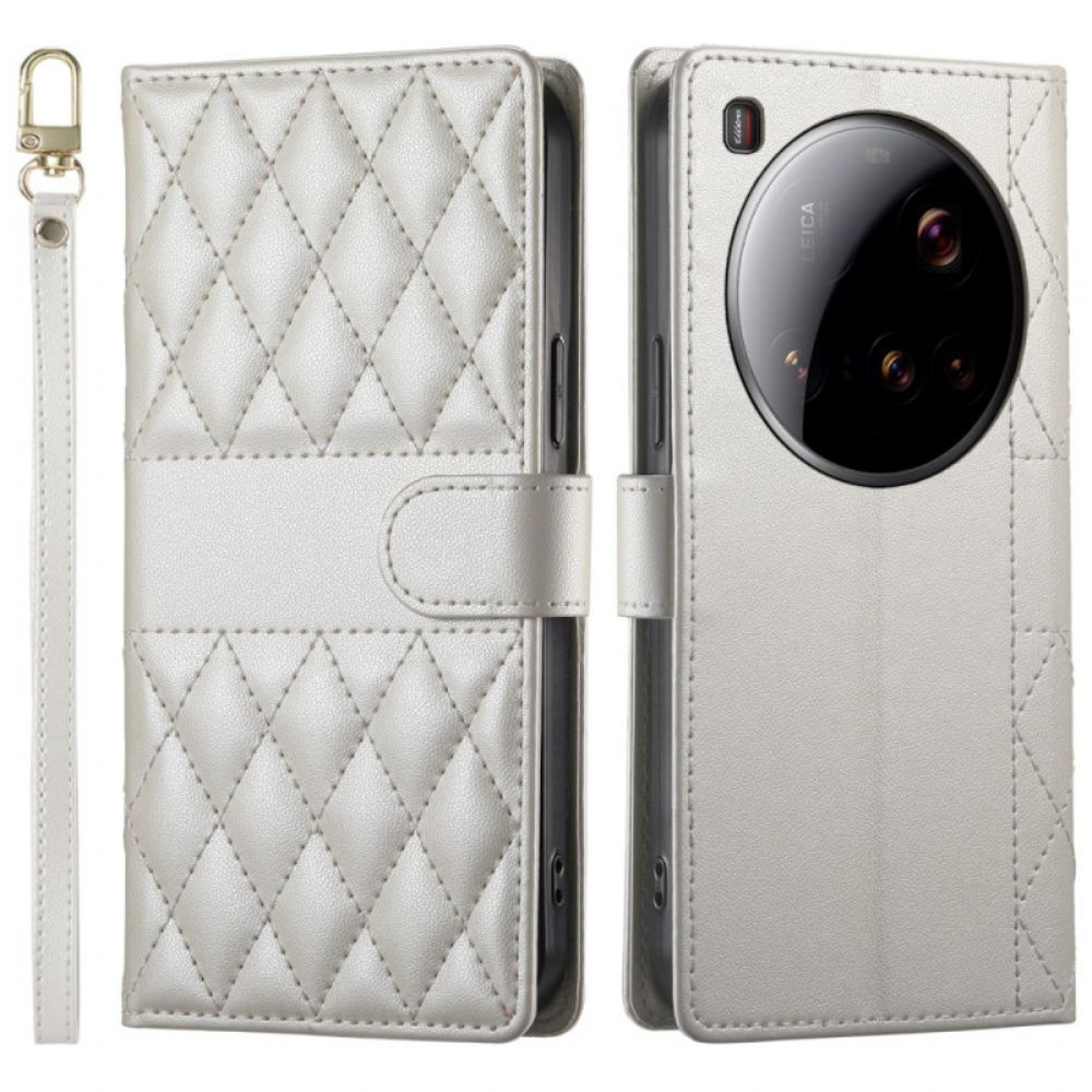 Folio-hoesje Xiaomi 15 Ultra Telefoonhoesje Gewatteerd Met Band En Schouderband