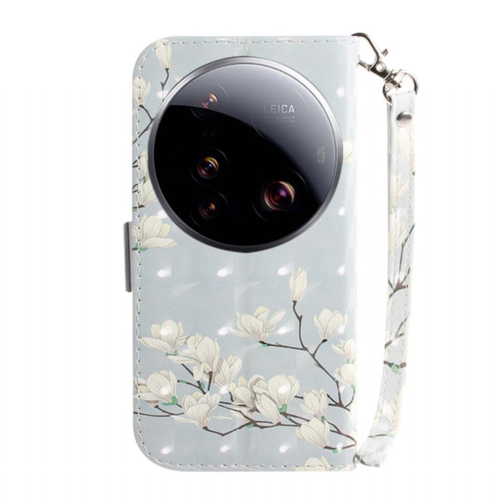 Folio-hoesje Xiaomi 15 Ultra Telefoonhoesje Magnolia's Met Sleutelkoord