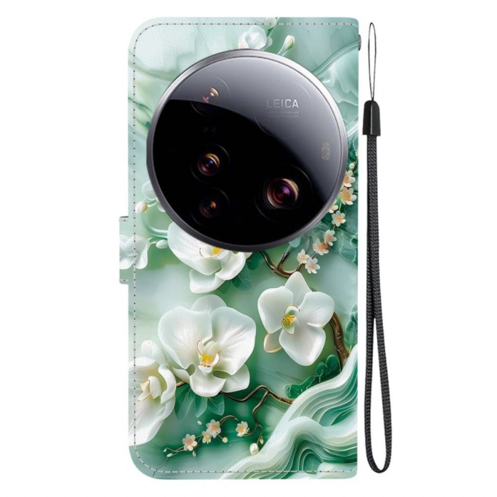 Leren Hoesje Voor Xiaomi 15 Ultra Jadebloemen