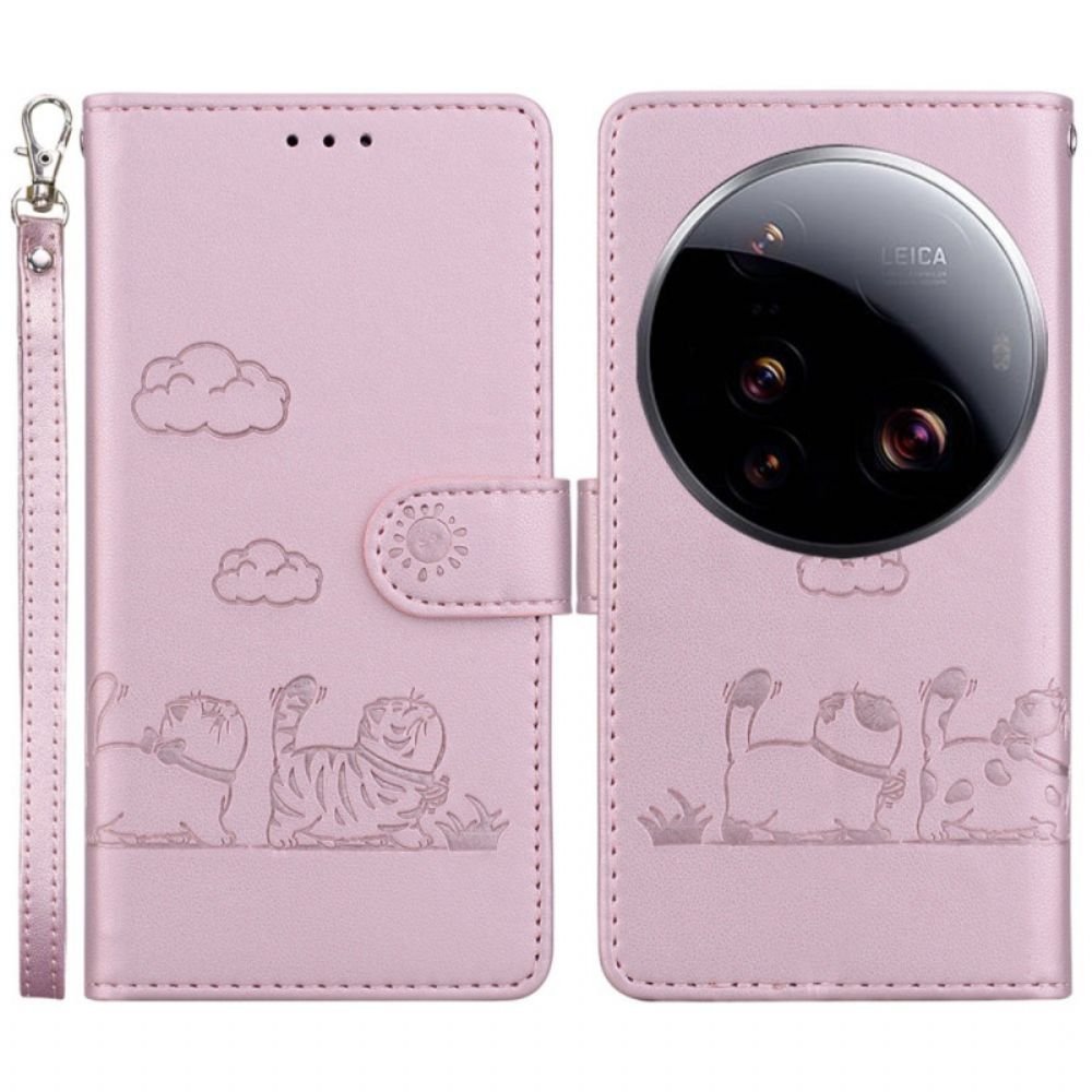 Leren Hoesje Voor Xiaomi 15 Ultra Rfid-blokkerend & Kittenpatroon