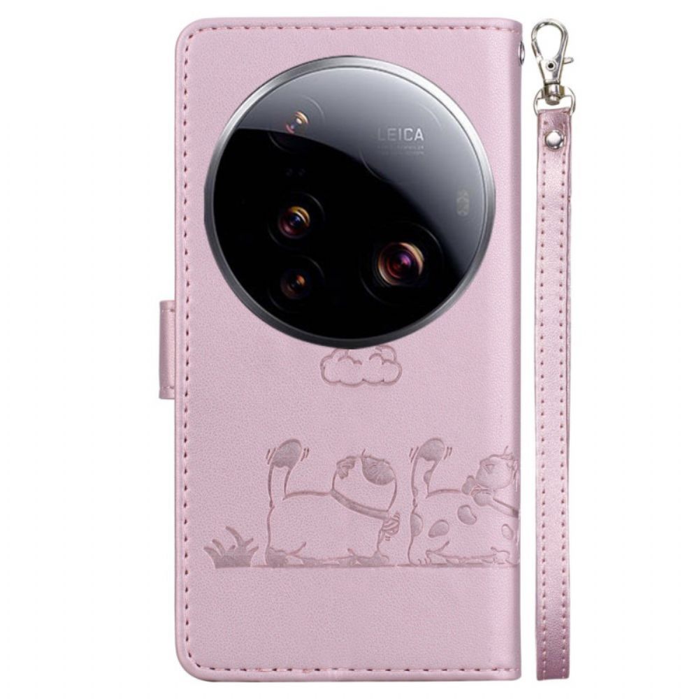 Leren Hoesje Voor Xiaomi 15 Ultra Rfid-blokkerend & Kittenpatroon