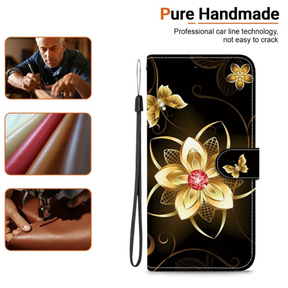 Leren Hoesje Xiaomi 15 Ultra Gouden Bloem Bescherming Hoesje
