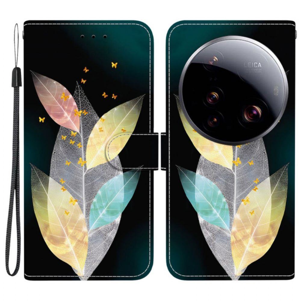 Leren Hoesje Xiaomi 15 Ultra Kleurrijke Bladeren Bescherming Hoesje