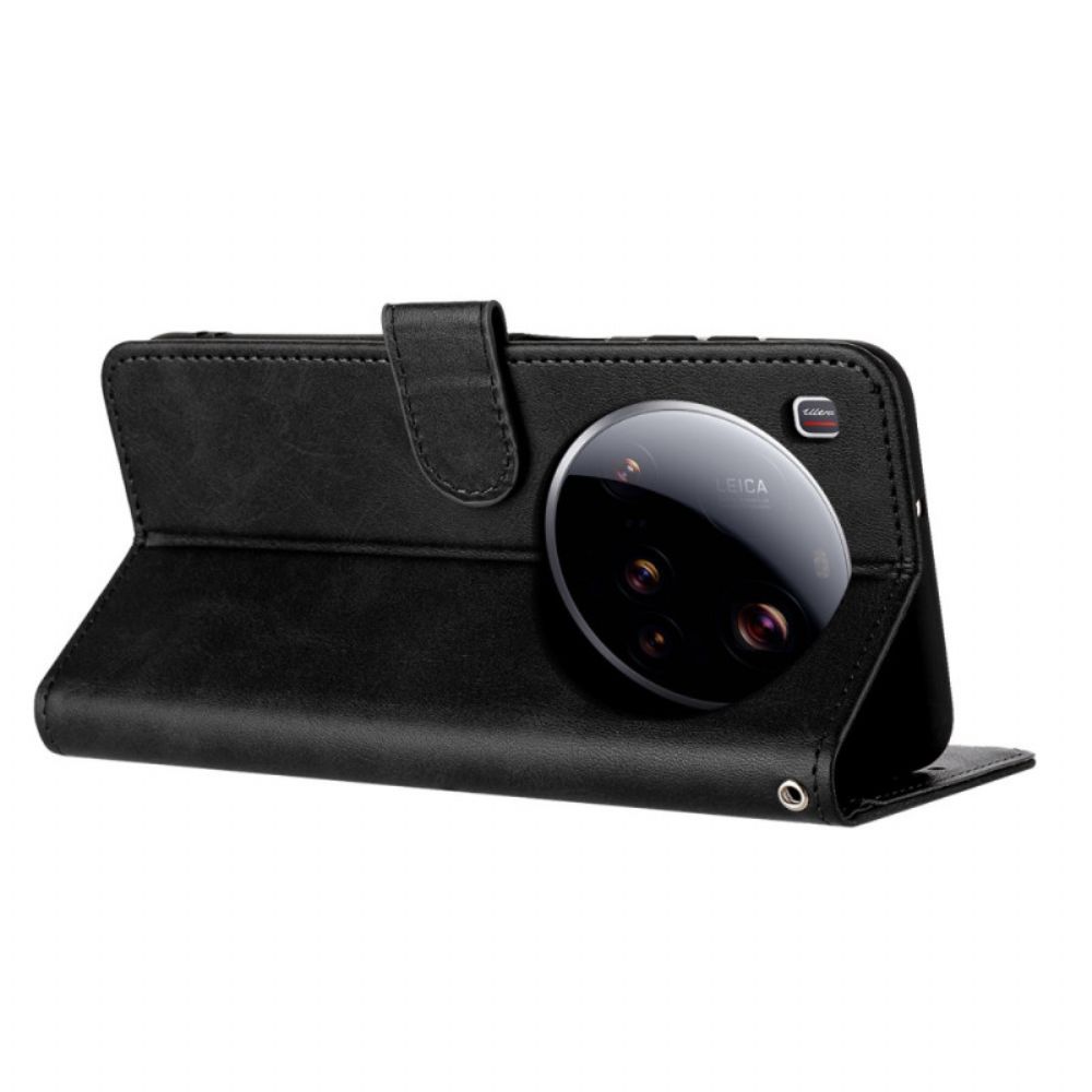 Leren Hoesje Xiaomi 15 Ultra Lederen Bandje-effect Bescherming Hoesje