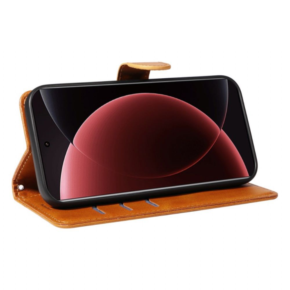 Leren Hoesje Xiaomi 15 Ultra Lijnen Bescherming Hoesje