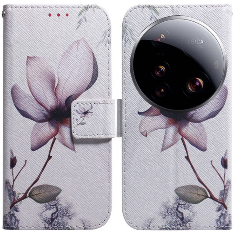 Leren Hoesje Xiaomi 15 Ultra Roze Bloem Bescherming Hoesje