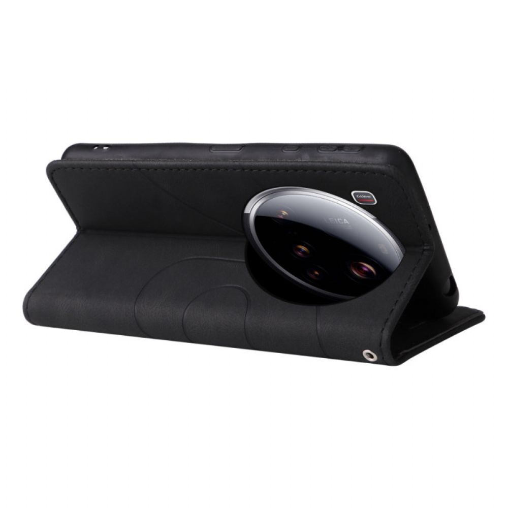 Leren Hoesje Xiaomi 15 Ultra Tweekleurige Golvende Lijnen Bescherming Hoesje