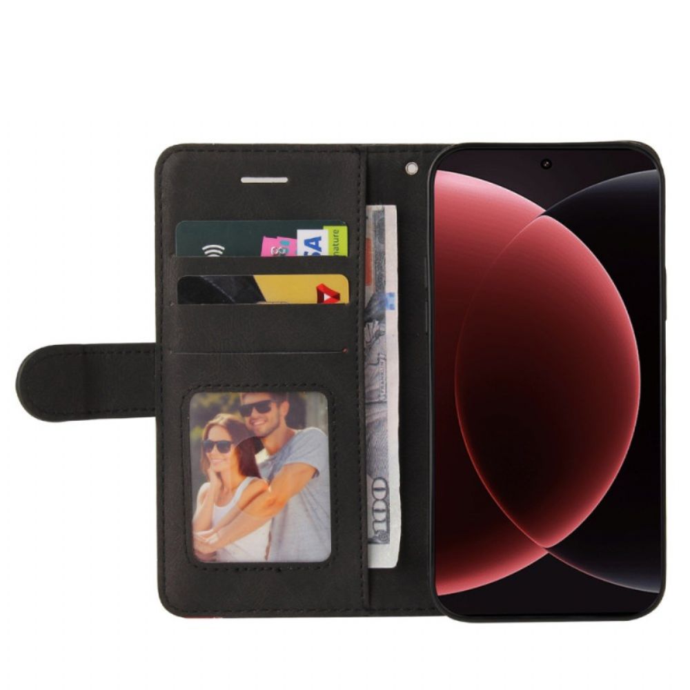 Leren Hoesje Xiaomi 15 Ultra Tweekleurige Golvende Lijnen Bescherming Hoesje