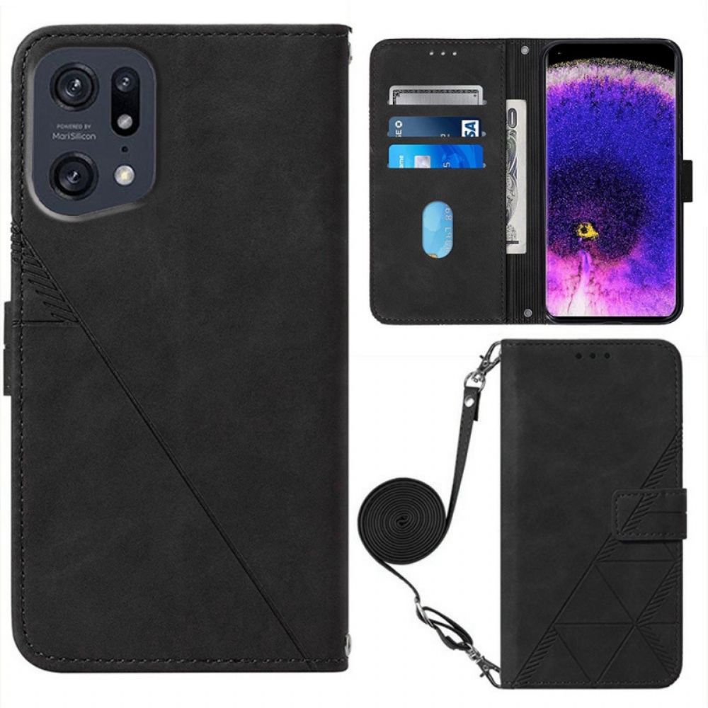 Folio-hoesje voor Oppo Find X5 Pro Driehoeken Met Schouderriem
