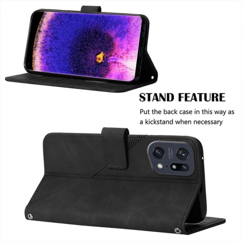 Folio-hoesje voor Oppo Find X5 Pro Driehoeken Met Schouderriem