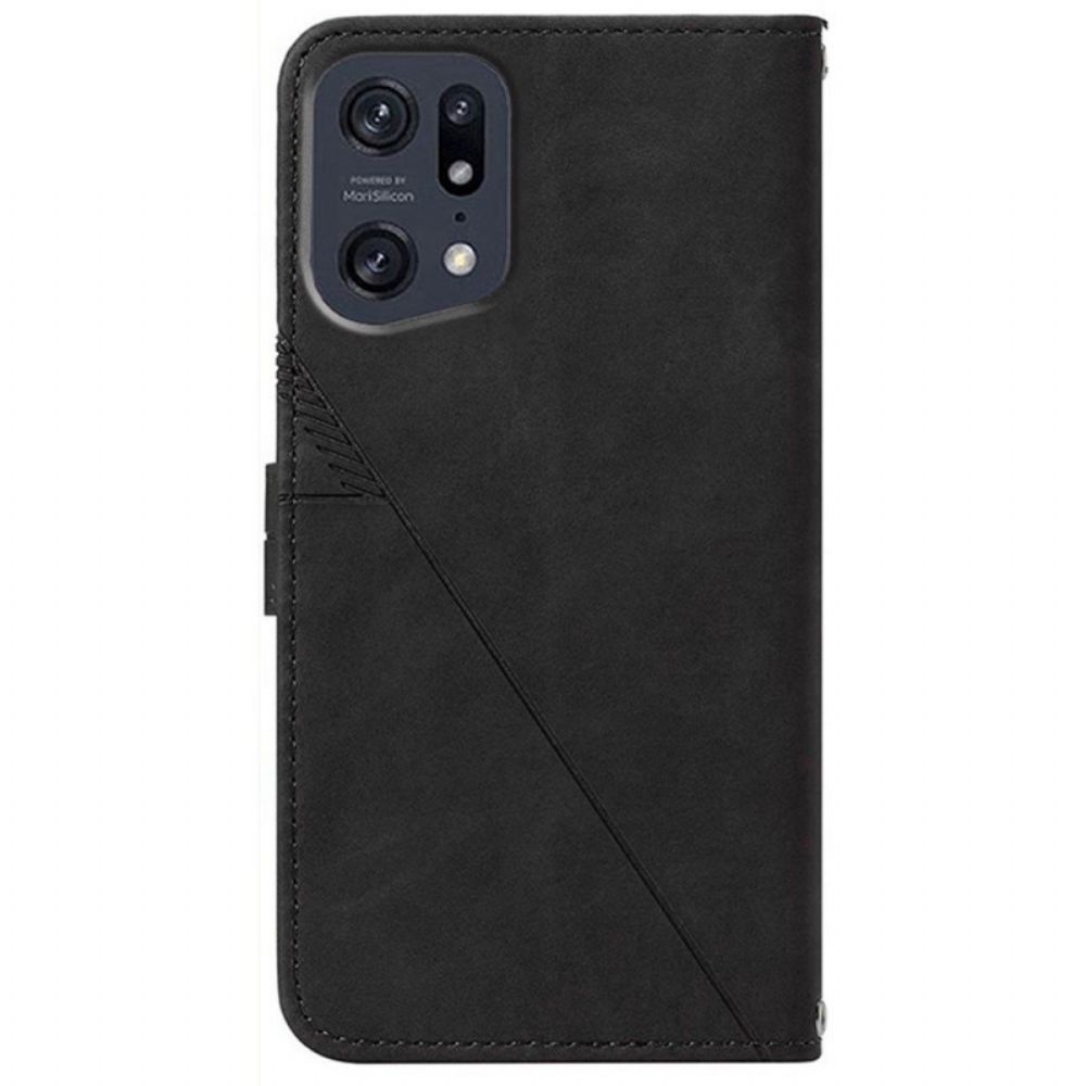 Folio-hoesje voor Oppo Find X5 Pro Driehoeken Met Schouderriem