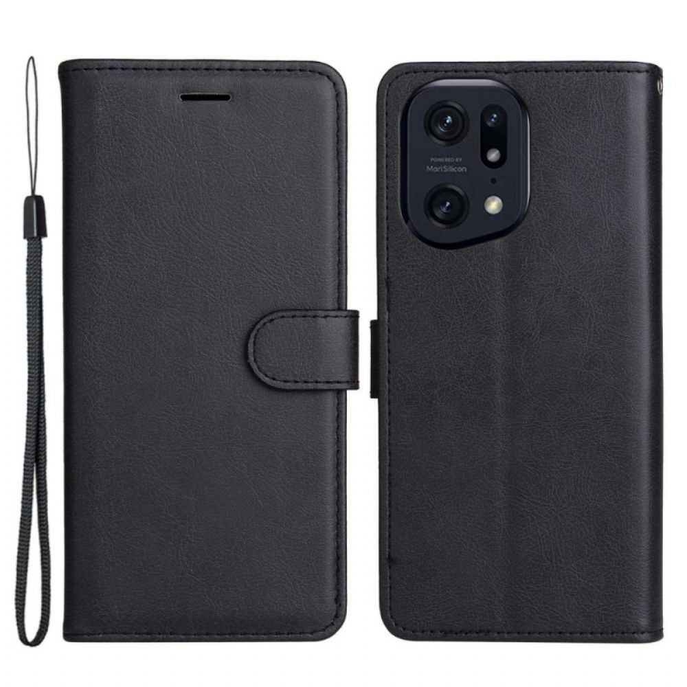 Folio-hoesje voor Oppo Find X5 Pro Met Ketting Effen Strappy