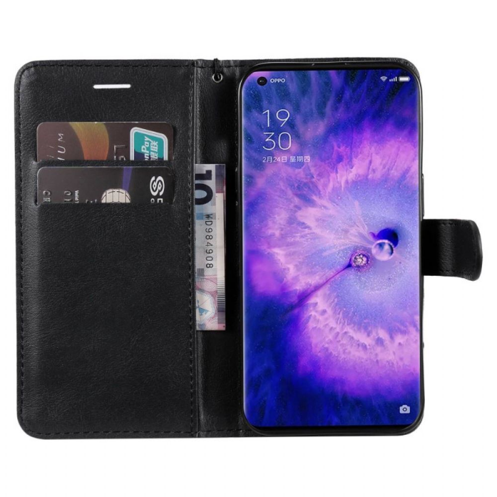 Folio-hoesje voor Oppo Find X5 Pro Met Ketting Effen Strappy