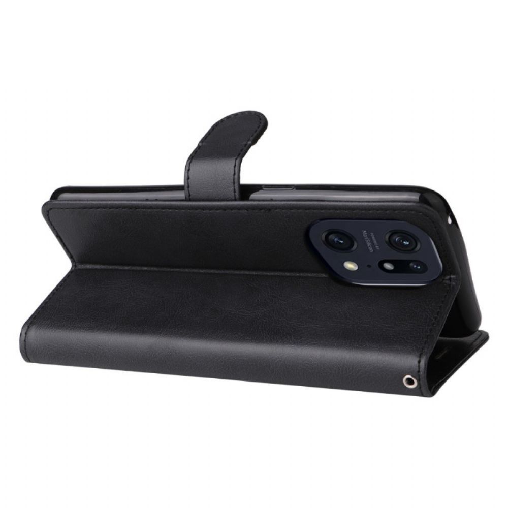 Folio-hoesje voor Oppo Find X5 Pro Met Ketting Effen Strappy