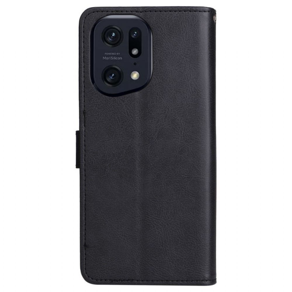 Folio-hoesje voor Oppo Find X5 Pro Met Ketting Effen Strappy