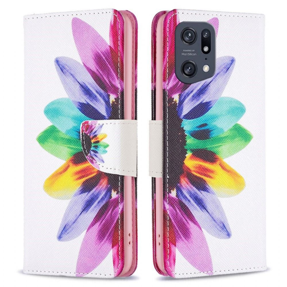 Leren Hoesje voor Oppo Find X5 Pro Aquarel Bloem