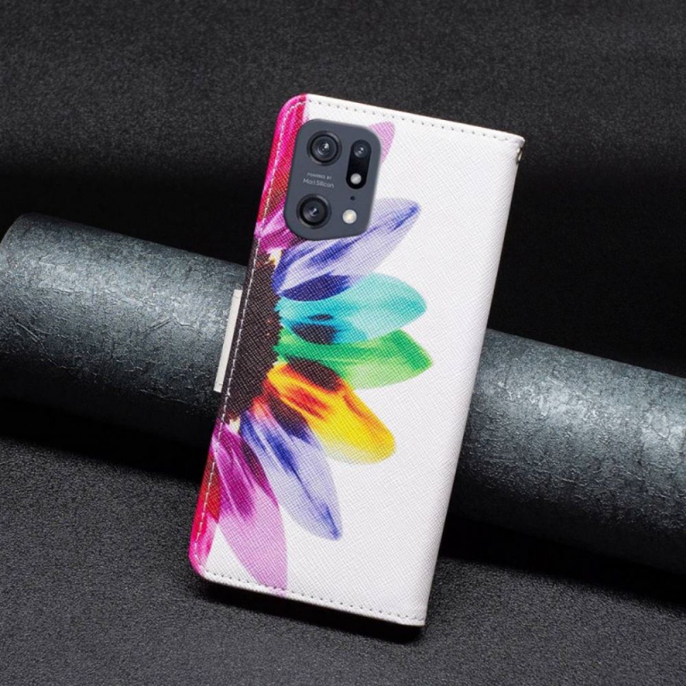 Leren Hoesje voor Oppo Find X5 Pro Aquarel Bloem