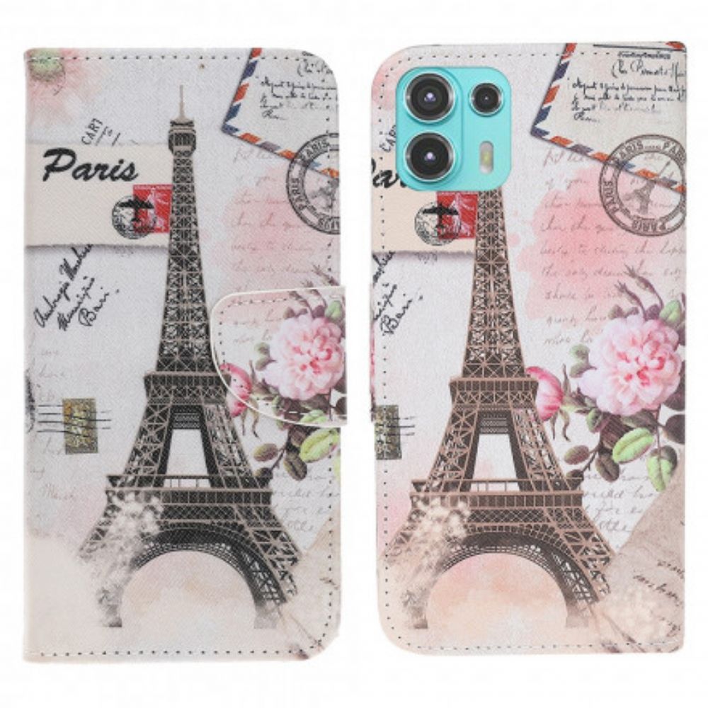 Folio-hoesje voor Motorola Edge 20 Lite Retro Eiffeltoren