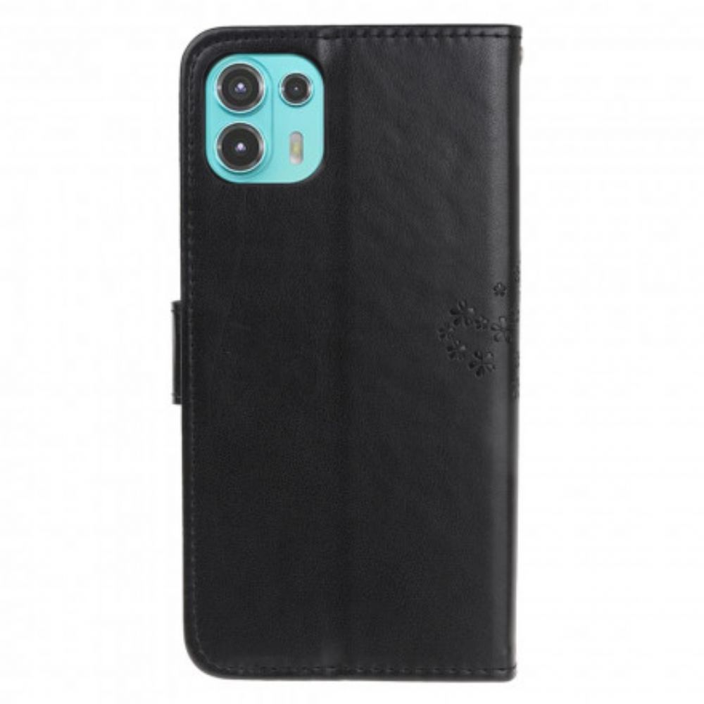 Leren Hoesje voor Motorola Edge 20 Lite Met Ketting Boom En Uilen Met Bandjes
