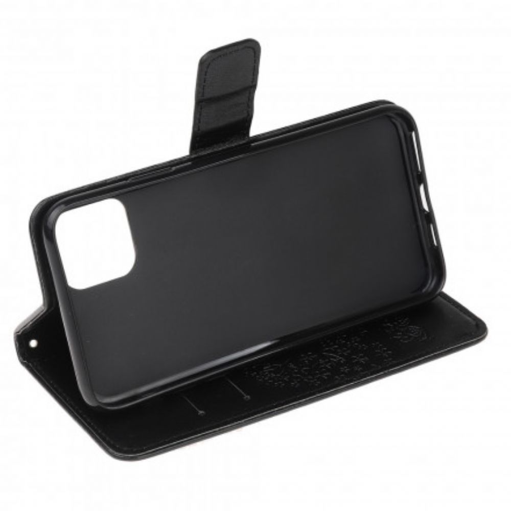 Leren Hoesje voor Motorola Edge 20 Lite Met Ketting Boom En Uilen Met Bandjes