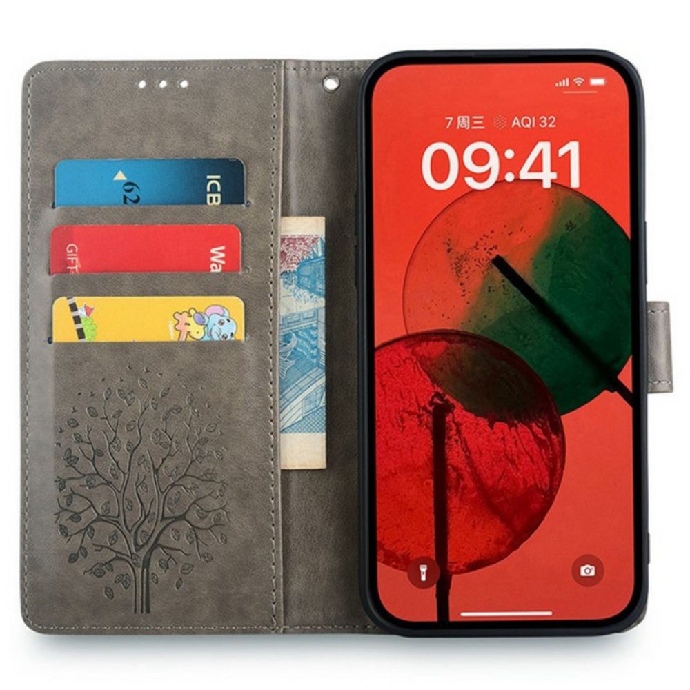 Flip Case Leren Realme 14 Pro Plus 5g Koord Met Boom En Hert