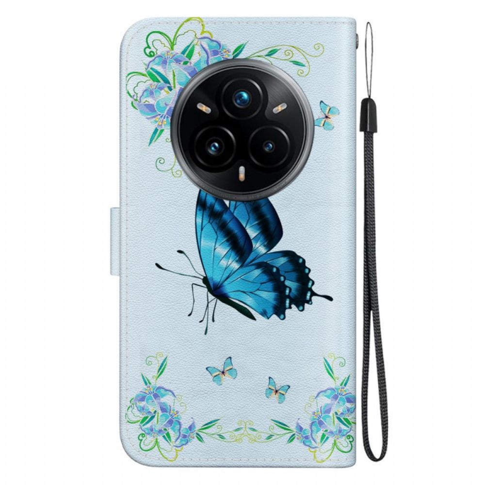 Leren Hoesje Realme 14 Pro Plus 5g Blauwe Vlinders En Bloemen