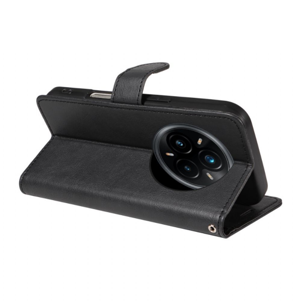 Leren Hoesje Realme 14 Pro Plus 5g Effen Kunstleren Bandje Bescherming Hoesje