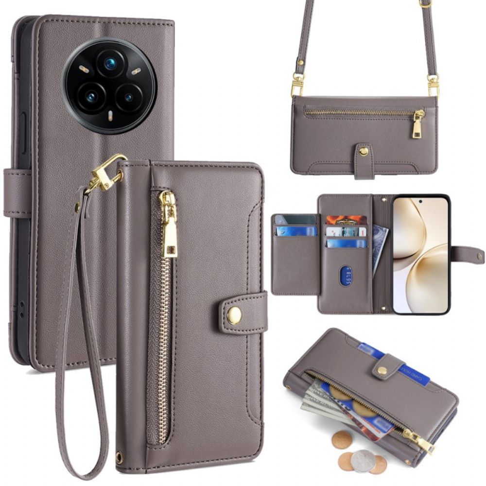 Leren Hoesje Realme 14 Pro Plus 5g Portemonnee Met Koord En Schouderband Bescherming Hoesje