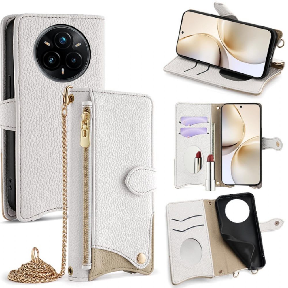 Leren Hoesje Realme 14 Pro Plus 5g Spiegel En Ketting Bescherming Hoesje