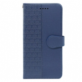 Leren Hoesje Voor Realme 14 Pro Plus 5g Bandje Met Kubistisch Patroon