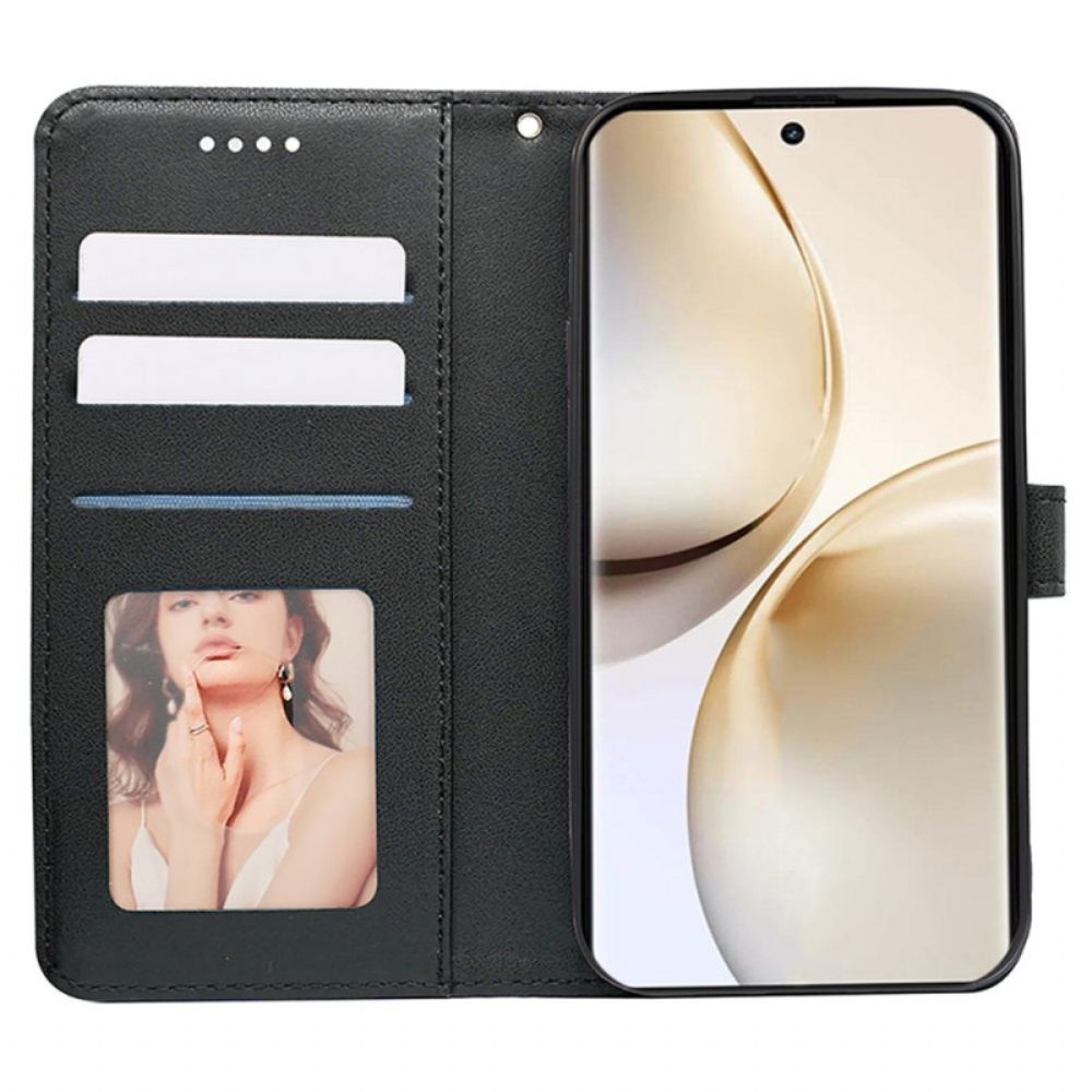 Leren Hoesje Voor Realme 14 Pro Plus 5g Bandje Met Kubistisch Patroon