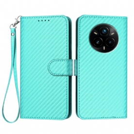 Leren Hoesje Voor Realme 14 Pro Plus 5g Bandje Van Koolstofvezel