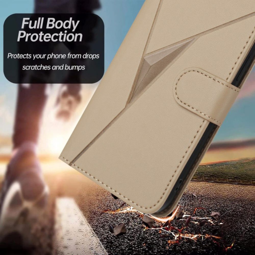 Leren Hoesje Voor Realme 14 Pro Plus 5g Driehoekig Patroon