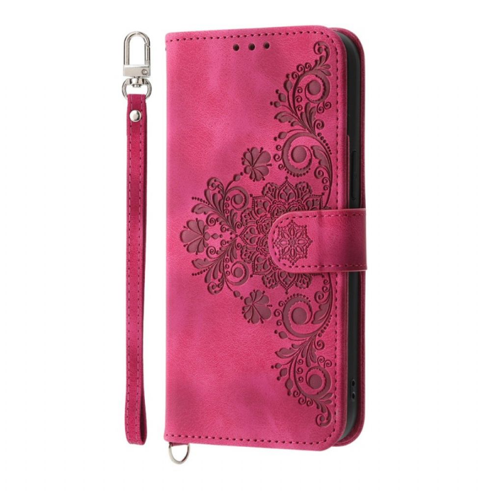 Leren Hoesje Voor Realme 14 Pro Plus 5g Kanten Suède-effect Met Riem En Schouderband