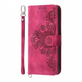 Leren Hoesje Voor Realme 14 Pro Plus 5g Kanten Suède-effect Met Riem En Schouderband