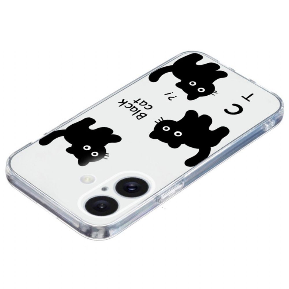 Cover Hoesje iPhone 16 Telefoonhoesje Transparante Rand Zwarte Katten