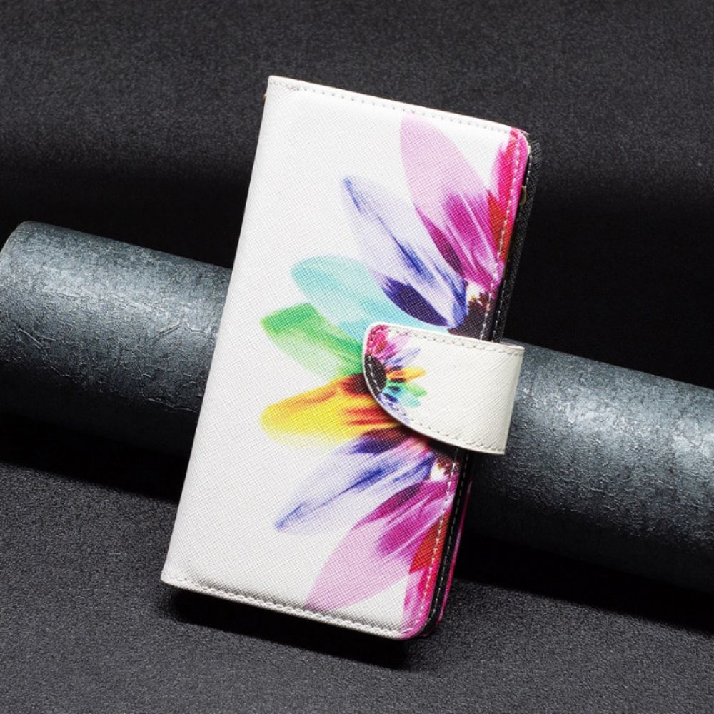 Leren Hoesje iPhone 16 Portemonnee Met Aquarelbloemen