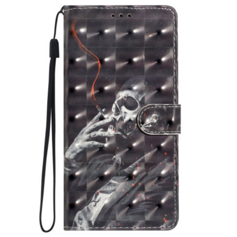 Leren Hoesje iPhone 16 Rokend Skelet Met Riem Bescherming Hoesje