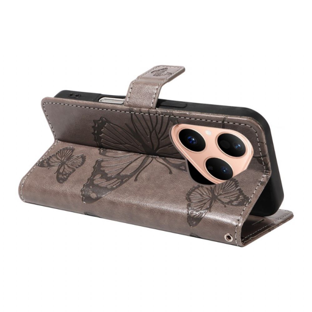 Leren Hoesje Huawei Pura 80 Grote Vlinders Bescherming Hoesje